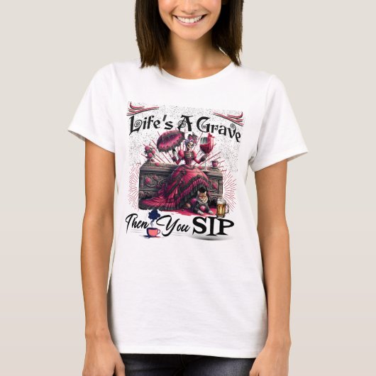 Grave Skeleton Drink Cat Kaffee T-Shirt (Vorderseite)