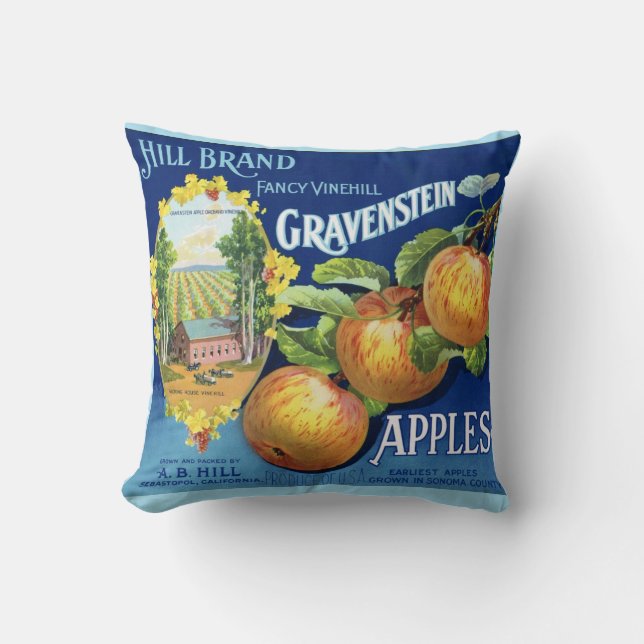 Gravenstein Apple Vintag Label Kissen (Vorderseite)