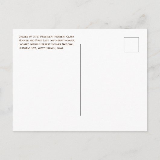 Gravesite, Präsident Herbert und Lou Hoover, Iowa Postkarte (Rückseite)