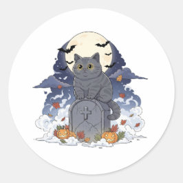 Graveyard Brit - British Shorthair Cat Halloween Runder Aufkleber