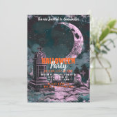 Graveyard Crosses Crescent Moon Halloween-Party Einladung (Stehend Vorderseite)