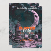 Graveyard Crosses Crescent Moon Halloween-Party Einladung (Vorne/Hinten)