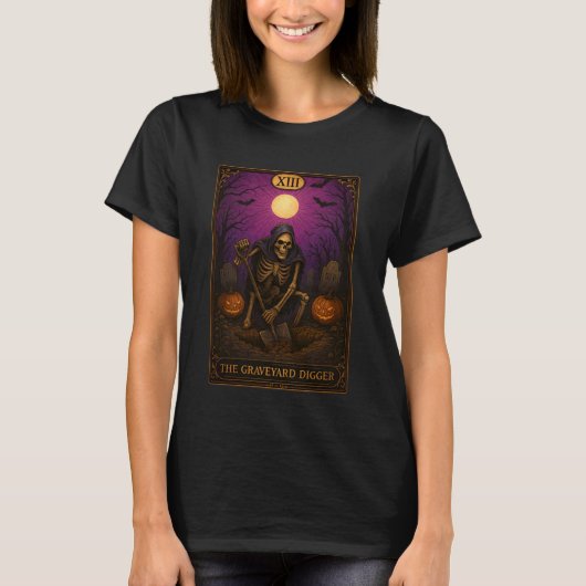 Graveyard Digger Skeleton Gothic Tarot Card for Gr T-Shirt (Vorderseite)