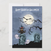 Graveyard Ghosts Owl Full Moon Halloween Einladung (Vorderseite)