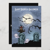 Graveyard Ghosts Owl Full Moon Halloween Einladung (Vorne/Hinten)