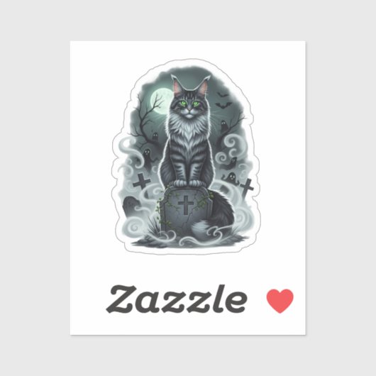 Graveyard Guardian - Maine Coon Halloween Aufkleber (Blatt)