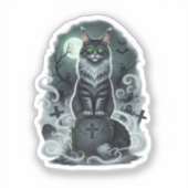 Graveyard Guardian - Maine Coon Halloween Aufkleber (Vorderseite)