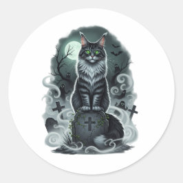 Graveyard Guardian - Maine Coon Halloween Runder Aufkleber