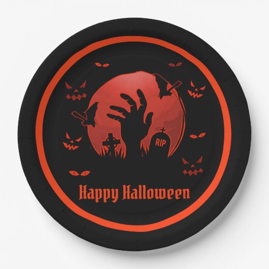 Graveyard Moon Halloween Pappteller (Vorderseite)