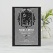 Graveyard Vows Black & Gray Gothic Wedding Einladung (Stehend Vorderseite)