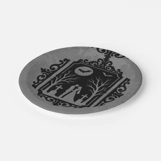 Graveyard Vows Black & Gray Gothic Wedding Pappteller (Schrägansicht)