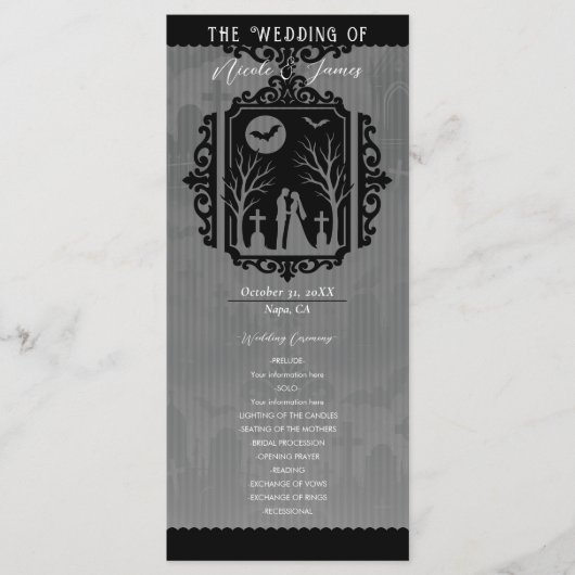 Graveyard Vows Black & Gray Gothic Wedding Program Menükarte (Vorderseite)