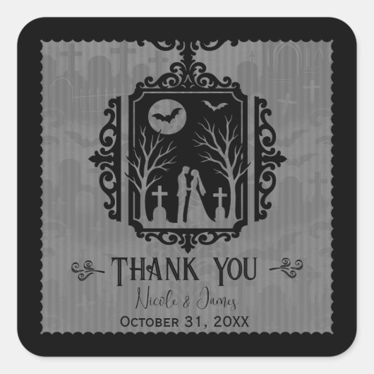 Graveyard Vows Black & Gray Gothic Wedding Quadratischer Aufkleber (Vorderseite)