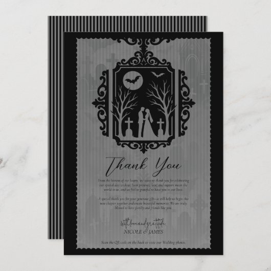 Graveyard Vows Black & Gray Gothic Wedding RSVP Einladung (Vorne/Hinten)