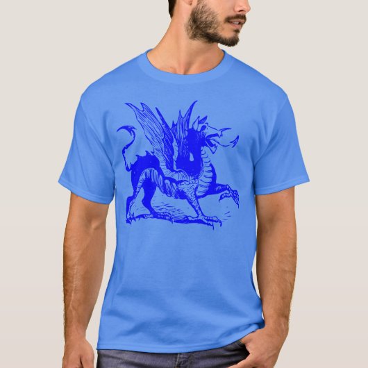 Gravieren von Drachen - Blau T-Shirt (Vorderseite)