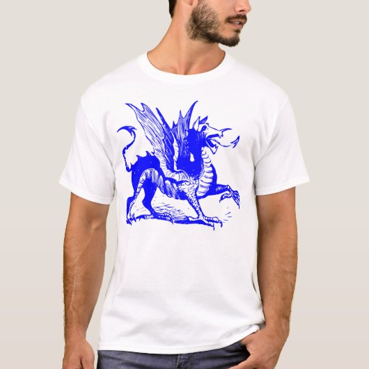 Gravieren von Drachen - Blau T-Shirt (Vorderseite)