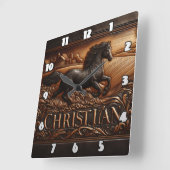 Gravierendes Pferd, das über das Weizenfeld läuft Quadratische Wanduhr (Winkel)