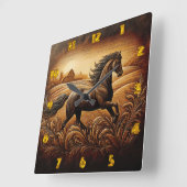 Gravierendes Pferd, das über das Weizenfeld läuft Quadratische Wanduhr (Winkel)