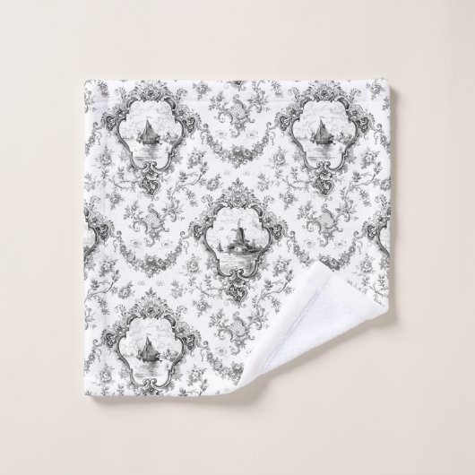 Gravierseil mit Windmühle und Boote-grau Badhandtuch Set (Waschlappen)