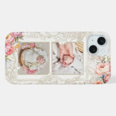 Graviert Rosa Wasserfarbe Girly Floral Zwei-Foto iPhone Hülle (Rückseite (Horizontal))