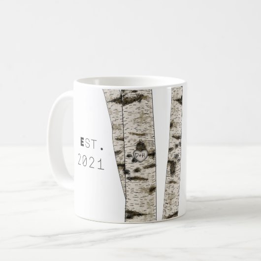 Gravierte Birch Tree Kaffee-Tasse Kaffeetasse (Vorderseite Links)