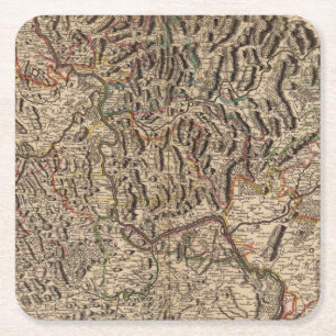 Gravierte Karte von der Rhein-Tal Rechteckiger Pappuntersetzer