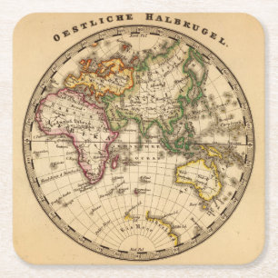 Gravierte Osthemisphäre-Karte Rechteckiger Pappuntersetzer