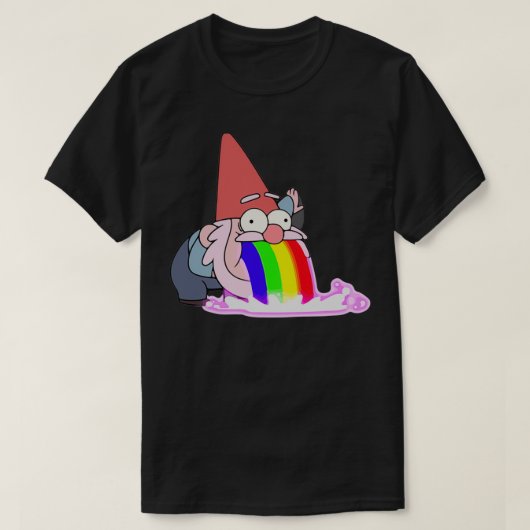 Gravitation Erbrechen Regenbogen-Gnome Shmebu T-Shirt (Design vorne)