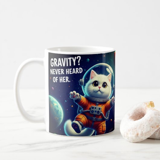 Gravity? Never Heard of Her. Cute Space Cat Kaffeetasse (Mit Donut)