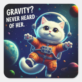 Gravity? Never Heard of Her. Cute Space Cat Quadratischer Aufkleber