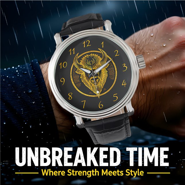 Gravur Bison Buffalo Head in Circle Design Armbanduhr (Von Creator hochgeladen)