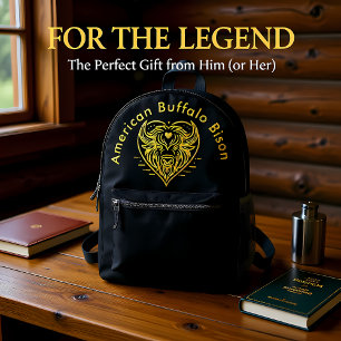 Gravur Bison Buffalo Head in Circle Design Bedruckter Rucksack
