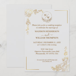 Gravur der Hochzeitsempfehlung für Golden Floral Einladung