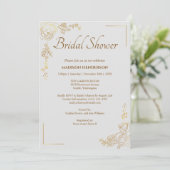 Gravur des Golden Floral Wedding Brautparty Einladung (Stehend Vorderseite)