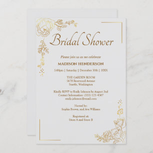 Gravur des Golden Floral Wedding Brautparty Einladung