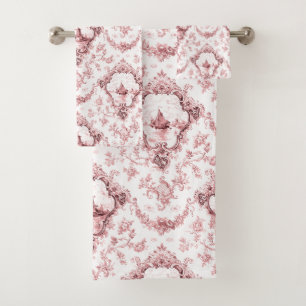 Gravur, Floral Toile mit Windmill & Boote-Rosa Badhandtuch Set