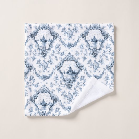 Gravur mit Blütenzange mit Windmühle und blaue Boo Badhandtuch Set (Waschlappen)