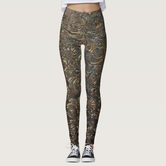 Gravur Muster Bronze monochrome Leggings (Vorderseite)