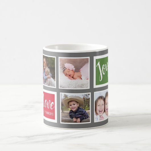 Gray 8 Family Foto Collage Liebe Freude Weihnachte Kaffeetasse (Mittel)