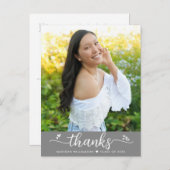 Gray Abschluss Foto Chic Script Herzen Vielen Dank Postkarte (Vorne/Hinten)