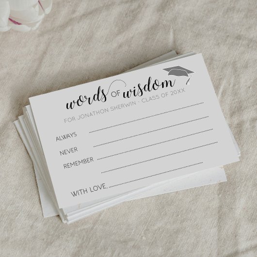 Gray Abschluss Words of Wisdom Advice Graduate Hinweiskarte