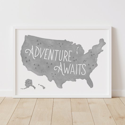 Gray Adventure erwartet US Map Kids Room Decke Poster