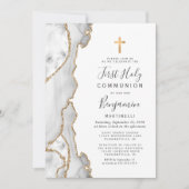 Gray Agate Gold Glitzer Erste Heilige Kommune Einladung (Vorderseite)