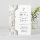 Gray Agate Gold Glitzer Erste Heilige Kommune Einladung (Stehend Vorderseite)
