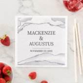 Gray Agate Silver Glitzer Braut und Groom Wedding Serviette (Beispiel)