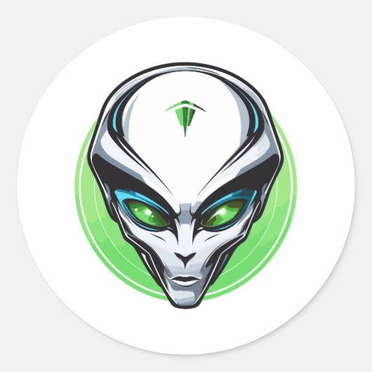Gray Alien Portrait Head Green Background UFO Runder Aufkleber (Vorderseite)