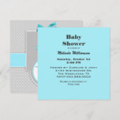 Gray and Aqua Baby Pram Kinderdusche Einladung (Vorne/Hinten)