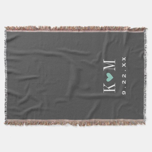 Gray and Aqua Modern Wedding Monogram Decke (Vorderseite)