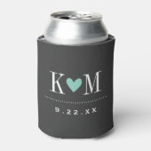 Gray and Aqua Modern Wedding Monogram Dosenkühler (Kanne Vorderseite)