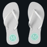 Gray and Aqua Tiny Dots Monogram Badesandalen<br><div class="desc">Maßgeschneiderte gedreht Flop Sandalen mit einem niedlichen gürtelförmigen Polka-Punktmuster und einem eigenen Monogramm oder einem anderen Text in einem Kreisrahmen. Klicken Sie auf Anpassen,  um Schriftart und Farben zu ändern oder eigene Bilder hinzuzufügen,  um ein einzigartiges Design zu erstellen!</div>